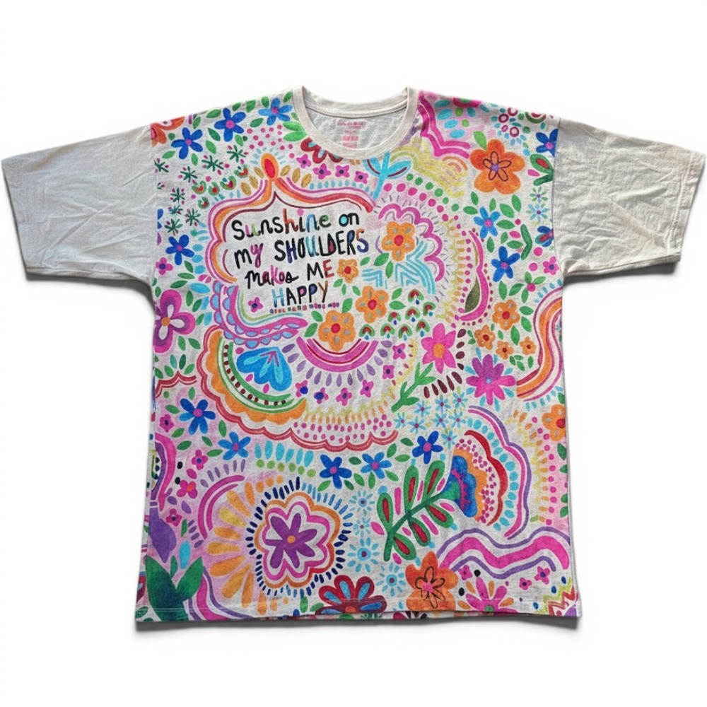 Natural Life Sunshine On My Shoulders Boho Pearl Graphic Shirt Oversized Cotton